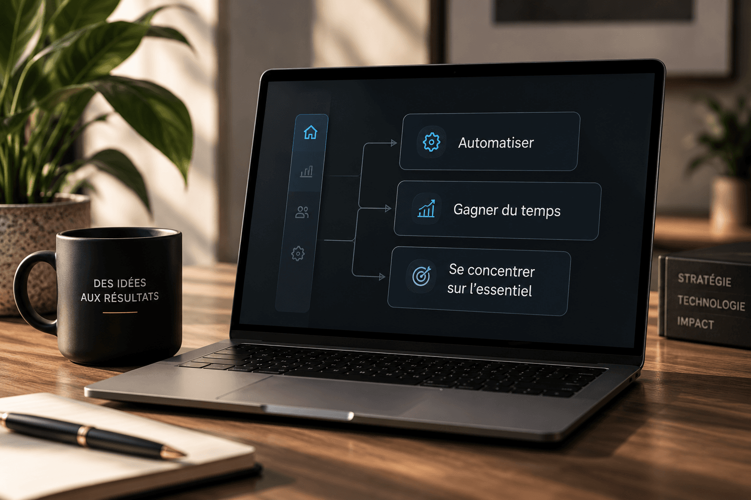 A chain of automated tasks on screen.