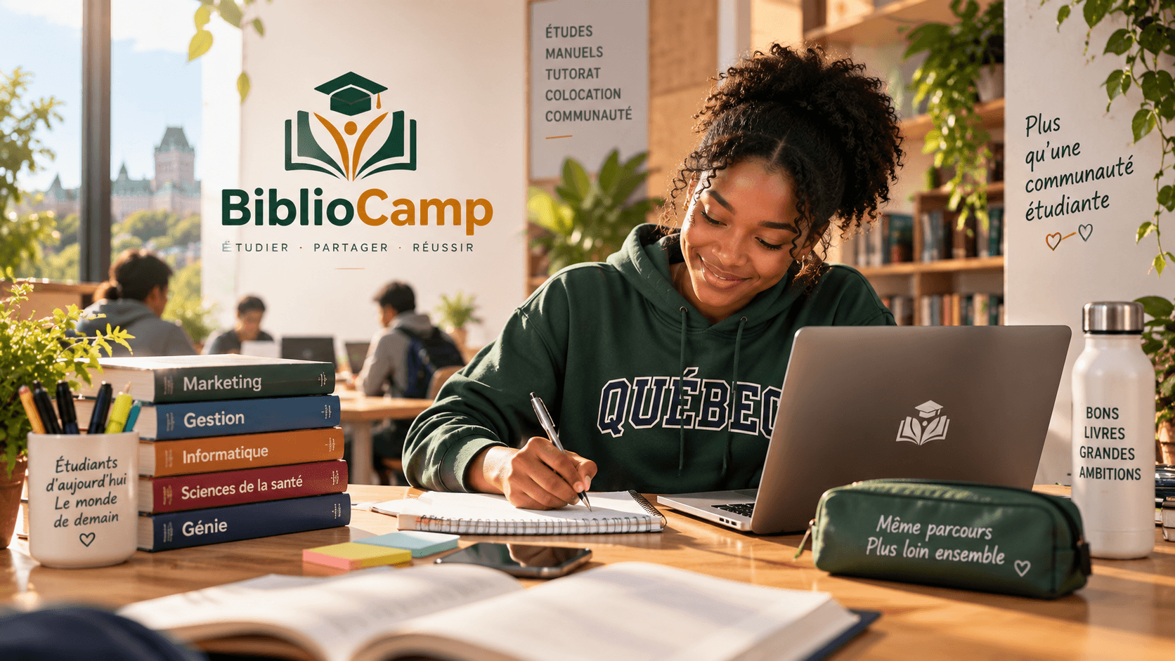 A platform bringing together tutoring, roommate listings and a book catalogue for the student community.